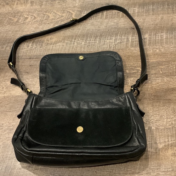 Fossil Black Pebbled Distressed leather Crossbody Messenger Suede Flap front Bag - Picture 10 of 16